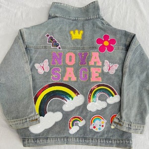 Personalized Kids Patchs Jean Jacket, Custom Girls Toddler Chenille Letter Denim Jacket, Boys Patch Jacket Gift With Name zdjęcie 3