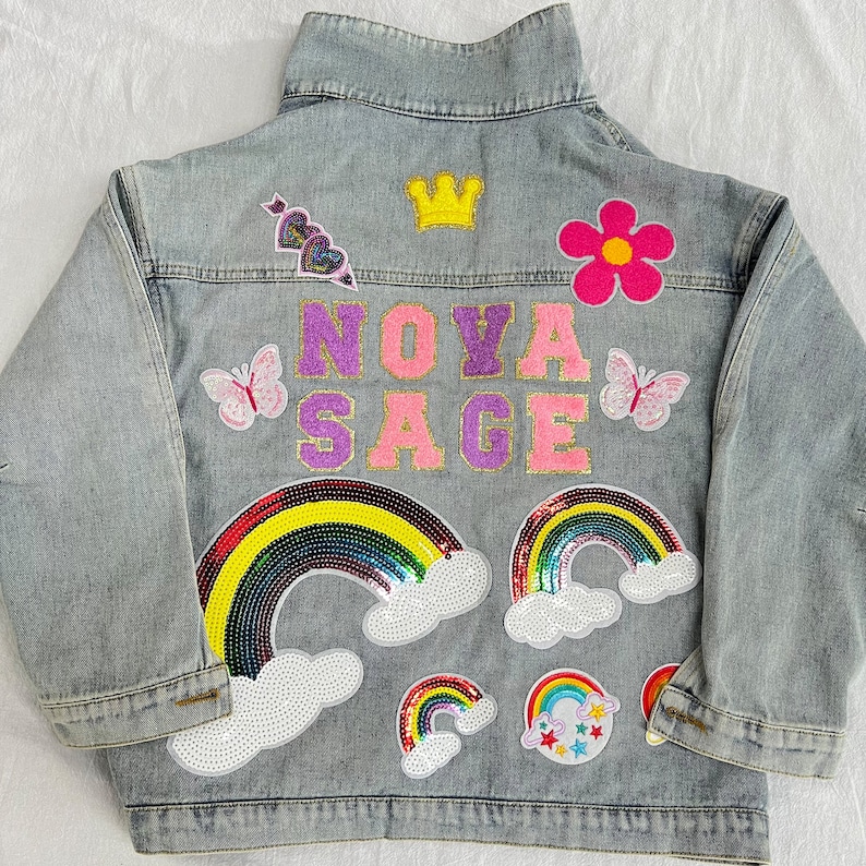 Personalized Kids Patchs Jean Jacket, Custom Girls Toddler Chenille Letter Denim Jacket, Boys Patch Jacket Gift With Name zdjęcie 3