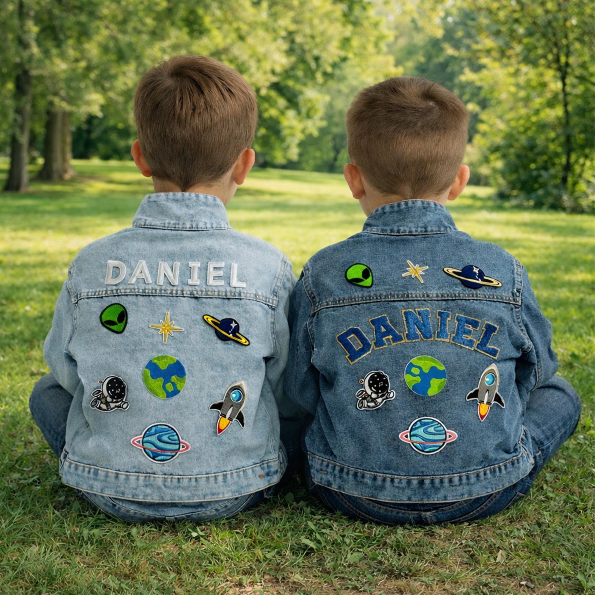 Personalized Kids Patchs Jean Jacket, Custom Girls Toddler Chenille Letter Denim Jacket, Boys Patch Jacket With Name, Birthday Gift For Kids