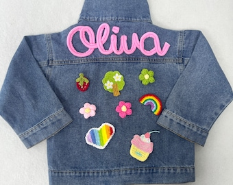 Personalized Kids Patchs Jean Jacket, Custom Girls Toddler Name Letter Jacket, Boys Patch Jacket With Name, Birthday Gift For Kids