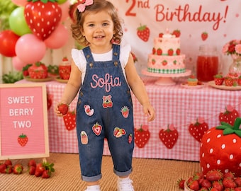 Custom Embroidered Baby Name Outfit, Personalized Kids Chenille Letter Patch Denim Romper, Baby Jean Overalls With Name, Birthday Party Gift