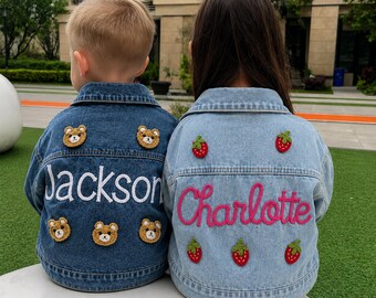 Personalized Baby Embroidered  Denim Jacket, Custom Toddler Girls Name Jean Jacket, Boys Jacket With Name, Birthday Gift For Kids