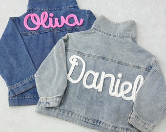 Personalized Kids Patchs Jean Jacket, Custom Girls Toddler Name Letter Jacket, Boys Patch Jacket With Name, Birthday Gift For Kids