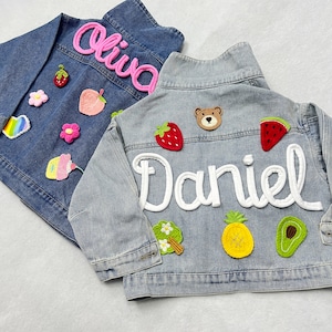 Personalisierte Kinder Patches Jeansjacke, benutzerdefinierte Mädchen Kleinkind Name Brief Jacke, Jungen Patch Jacke mit Namen, Geburtstagsgeschenk für Kinder