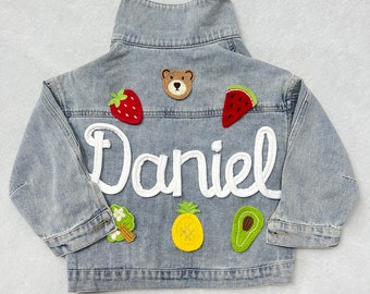 Personalized Kids Patchs Jean Jacket, Custom Girls Toddler Name Letter Jacket, Boys Patch Jacket With Name, Birthday Gift For Kids