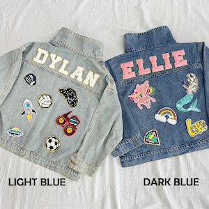 Personalized Kids Patchs Jean Jacket, Custom Girls Toddler Chenille Letter Denim Jacket, Boys Patch Jacket Gift With Name zdjęcie 2