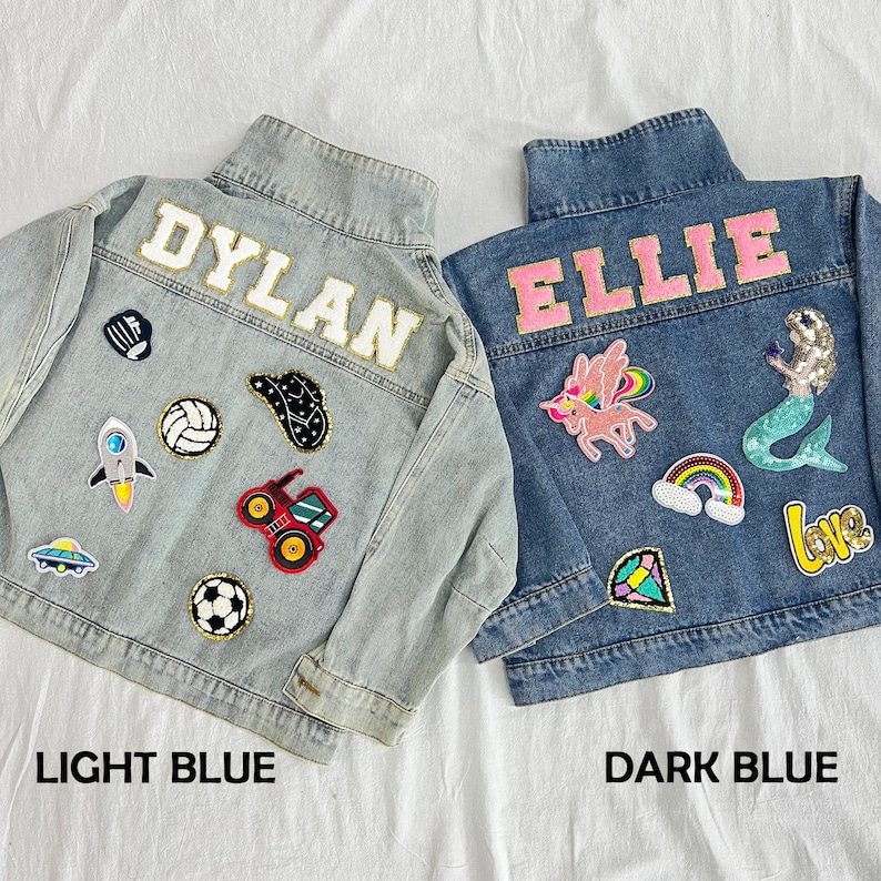Personalized Kids Patchs Jean Jacket, Custom Girls Toddler Chenille Letter Denim Jacket, Boys Patch Jacket Gift With Name zdjęcie 2