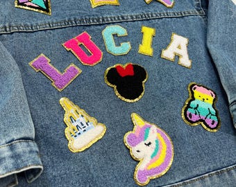Personalized Kids Chenille Letter Denim Jacket, Custom Patches Name Jacket