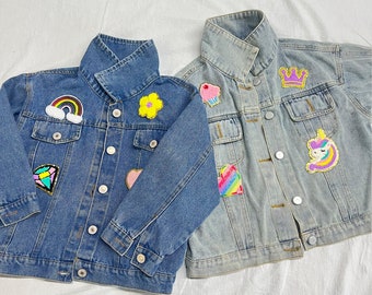 Personalized Kids Patchs Jean Jacket, Custom Girls Toddler Chenille Letter Denim Jacket, Boys Patch Jacket Gift With Name