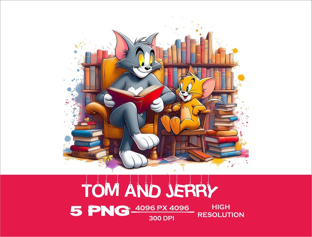 Snorider Design Tom And Jerry Set Of 5 Png Watercolor Splash Png Digital Images For Printing, T-Shirts, High Digital Download -High Quality Png