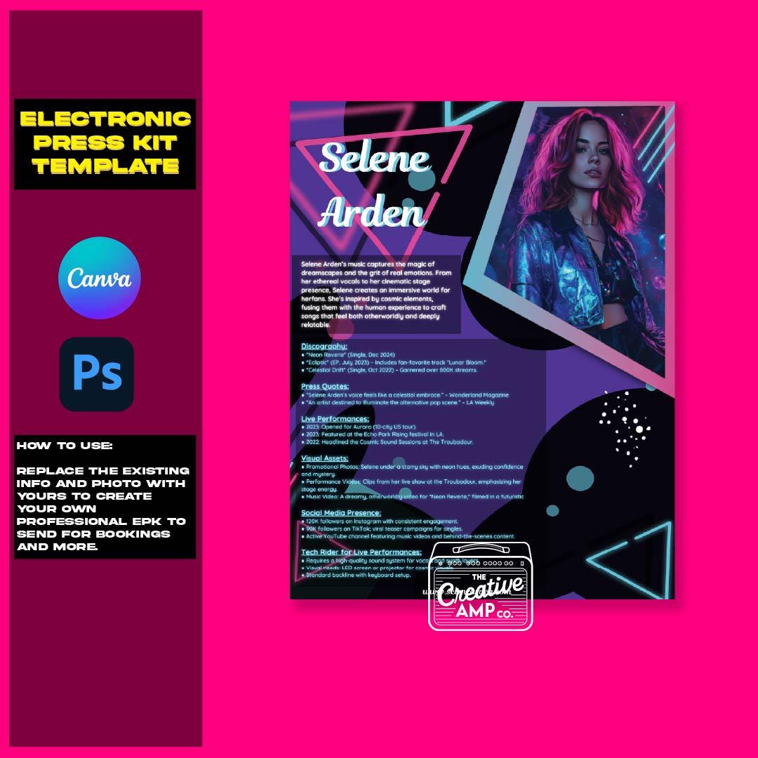 Customizable Artist EPK Template for Canva Musician Press Kit Editable Music Marketing Tool Customizable Artist EPK Template for Canva Musician Press Kit Editable Music Marketing Tool