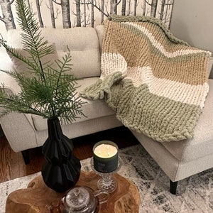 Cream Taupe and Sage Chunky knit Adult Throw