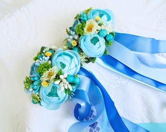 Faship Haarspangen Blumen-Design – 2 Stück Mit Strass In Blaugrün, Für Hochzeit & Feiern