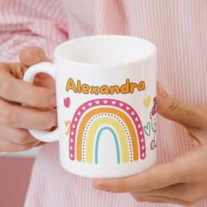 Personalized Pink Bohemian Rainbow Mug for Kids, Rainbow Mug,Personalized Name Gift Women,Birthday gift for women,Rainbow mug gift for girls