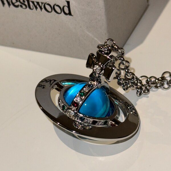 Vivienne Westwood large silver clear 3d orb pendant chain necklace