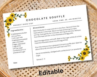 Plantilla de tarjeta de receta de girasol: Floral, 4x6, imprimible (descarga instantánea)