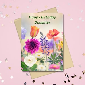 Cartão de feliz aniversário para filha Cartão para impressão Download instantâneo Cartão de aniversário para filha Eu amo meu filho Aniversário de flores silvestres