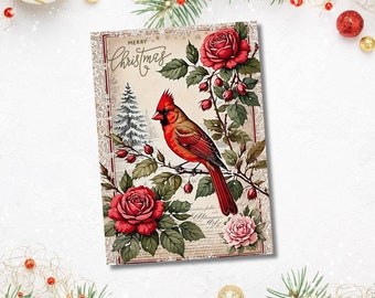 Tarjeta navideña de Cardenal Rojo: estilo vintage de los años 70