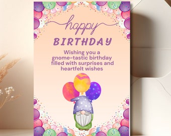 Tarjeta imprimible de feliz cumpleaños para gnomo: 5x7 (descarga digital)