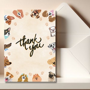Dog Thank you Printable Note Card Doggy Stationery Greeting Card Puppy NoteCard Thank you Card Instant Download Envelope