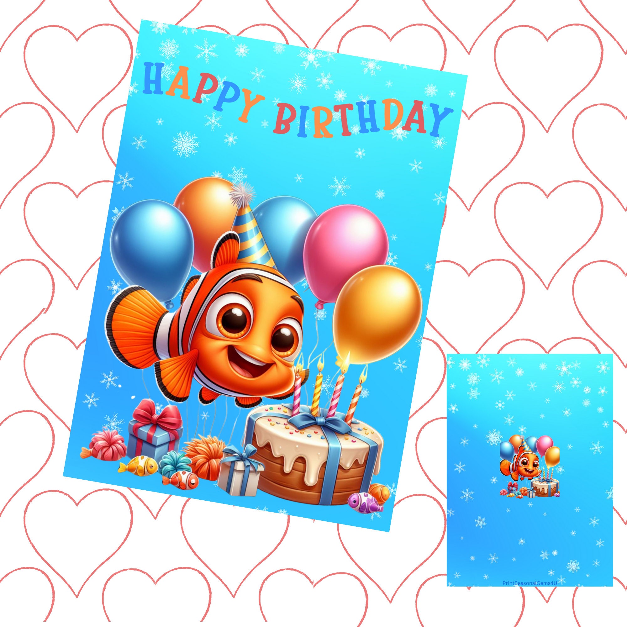 Clown Fish Printable Birthday Card Printable Card Childrens Card Baby ...