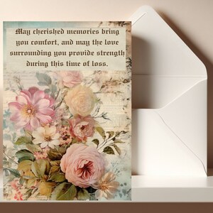 Carte florale de sympathie imprimable, carte florale numérique, carte imprimable de deuil, téléchargement immédiat de carte de sympathie, carte vintage