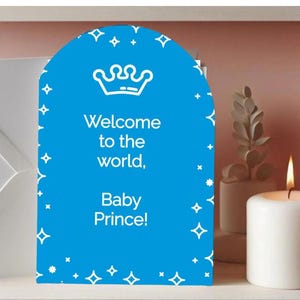 Afdrukbare gefeliciteerd baby prins wenskaart babyshower kaart unieke vorm blauwe geboortekaart direct downloaden 5 x 7