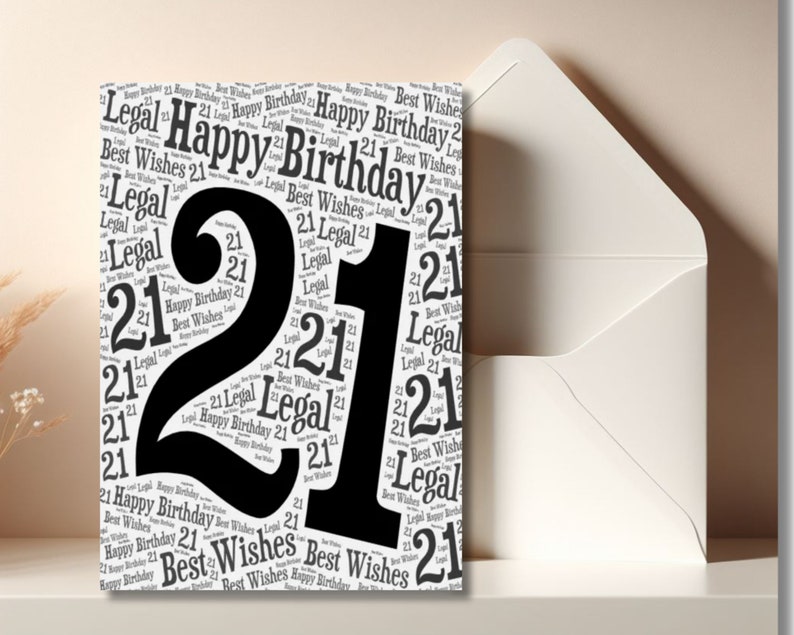Happy Birthday and Best Wishes 21st Birthday Card, Printable Birthday Card, Milestone Card, 21st Birthday Printables, 21st Typography Birthday, 21st Greeting Card