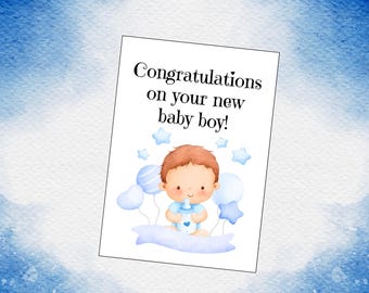 It's a Boy Card: Printable Baby Shower Congratulations (Instant Download)