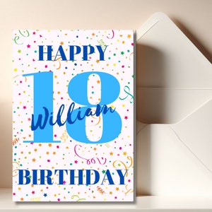 18th Birthday Printable Customized Card, Happy 18th Birthday, Made to Order with the Name, Custom Birthday Card