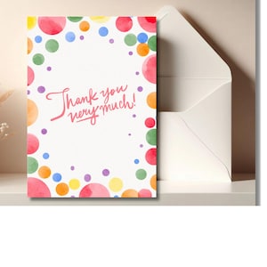 Tarjeta de agradecimiento imprimible con puntos, papelería, tarjeta de felicitación, tarjeta de agradecimiento