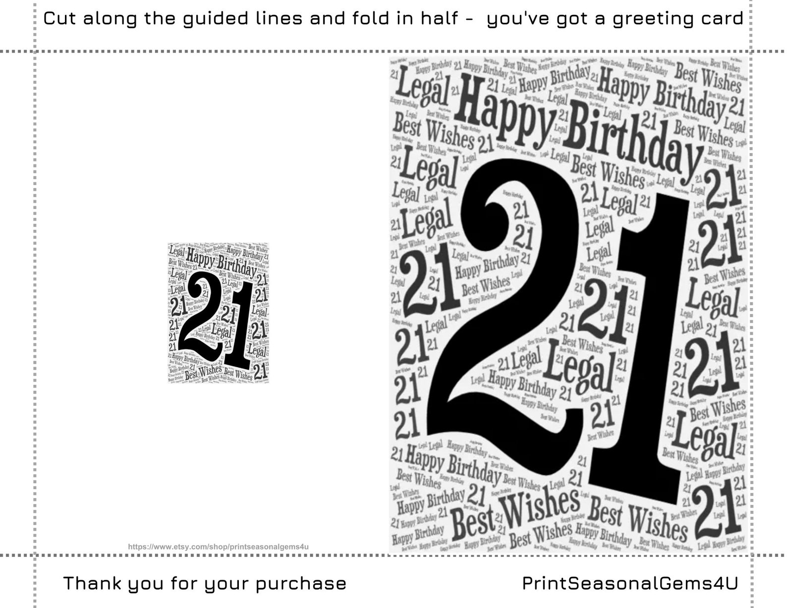 21st Birthday Card, Printable Birthday Card, Milestone Card, 21st ...