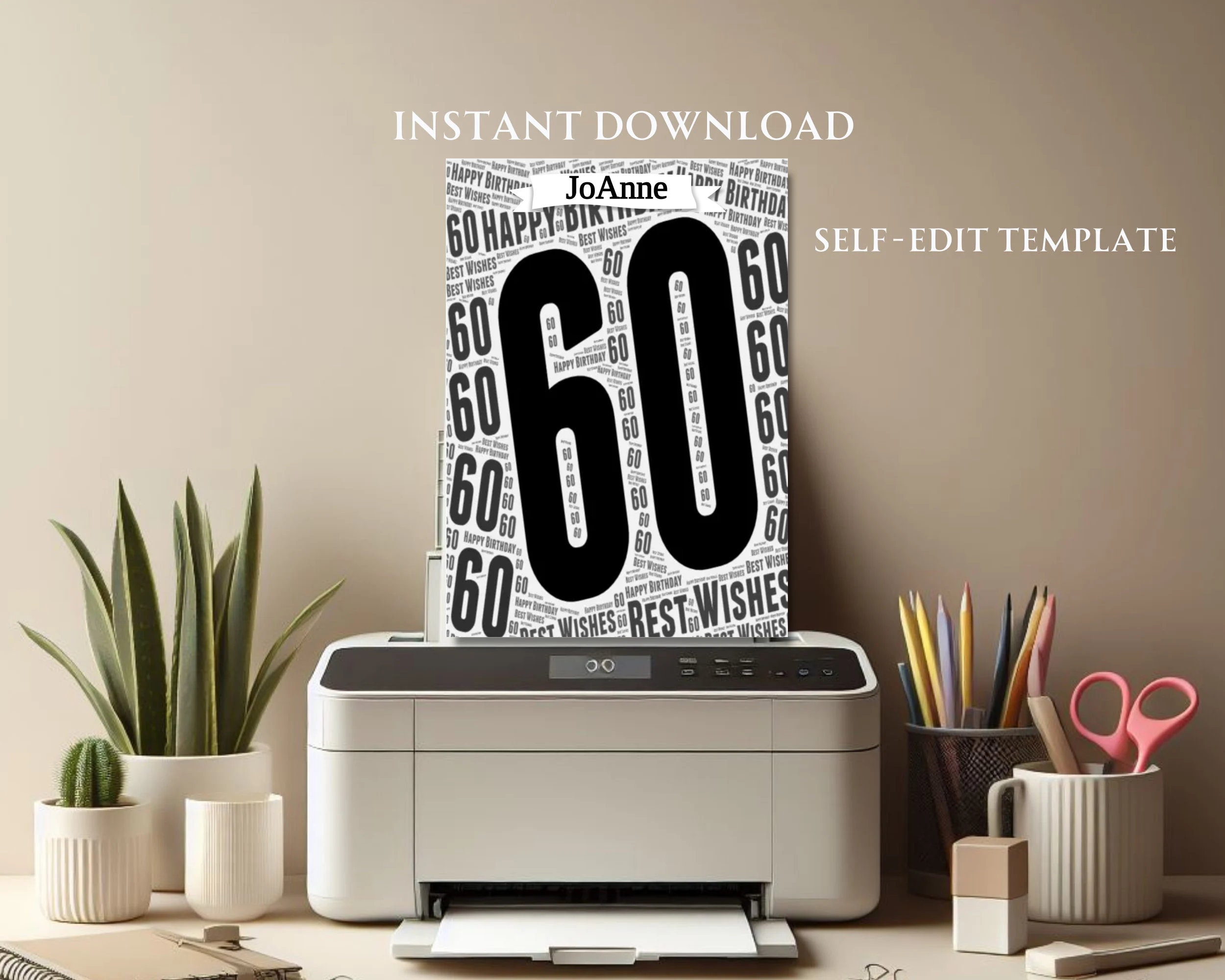 Editable Printable 60th Birthday Card Printable Birthday Card 60th
