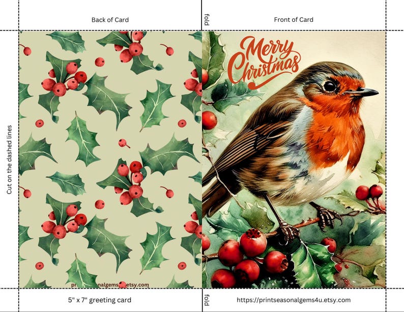 Printable Traditional Christmas Robin Card Bird Christmas Card, Cute ...