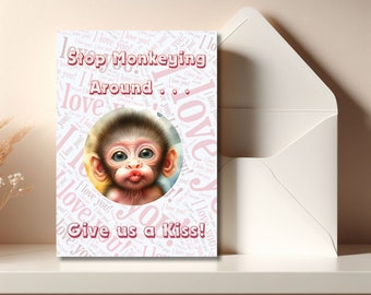 Printable Monkey Kiss Card, Money Kiss Anniversary Greeting Card, Funny Anniversary Card, 5 x 7 Printable Anniversary Card