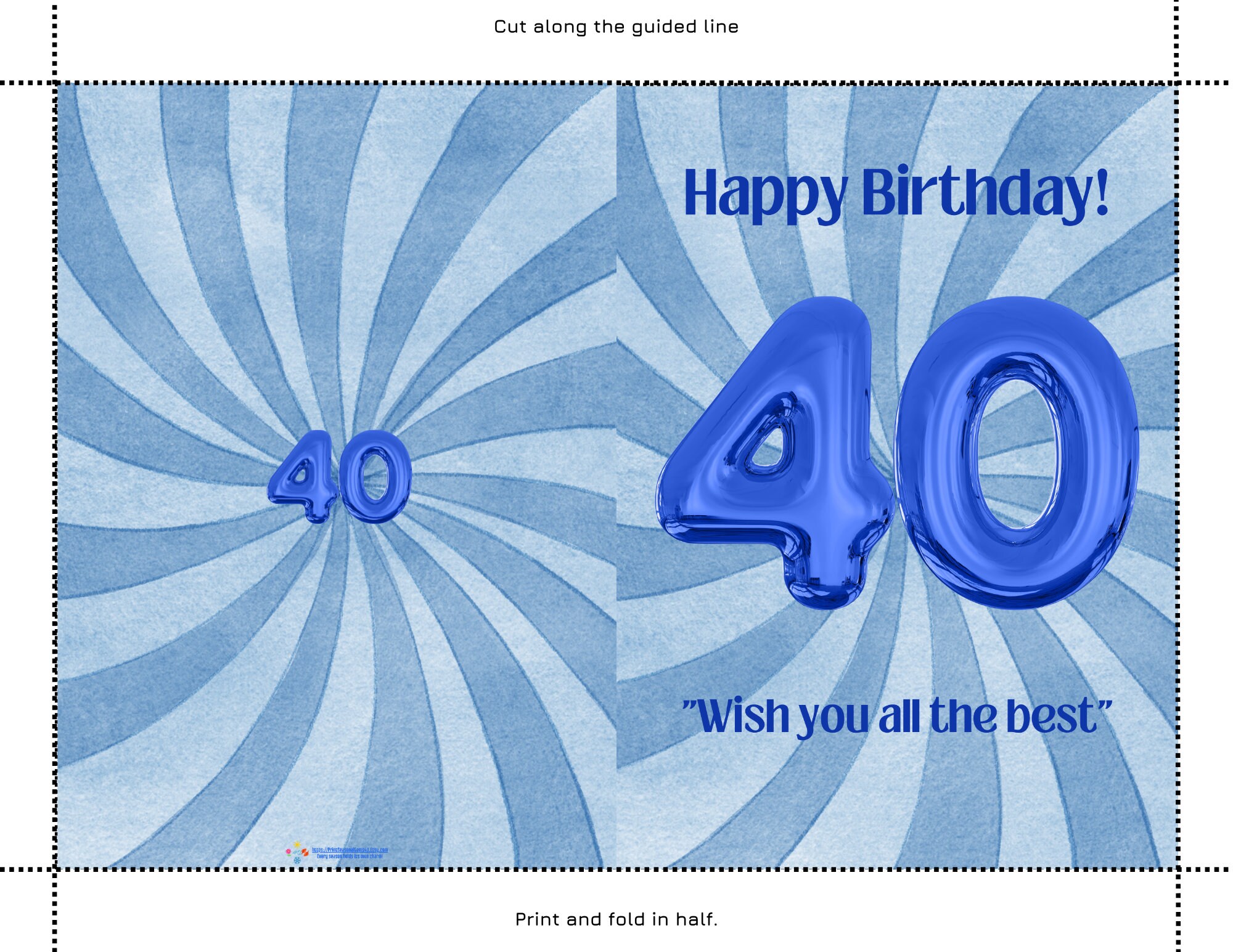 Printable 40th Birthday Card, 40th Birthday Card, Greeting Card ...