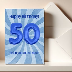 Printable 50th Birthday Card, 50th Birthday Card, Greeting Card Printables, 50th Prntable Birthday Printables, Instant Download Card