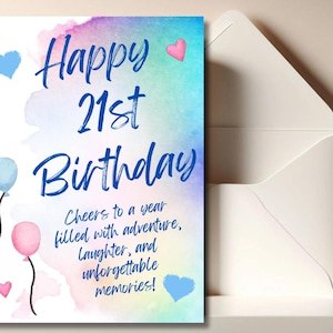 Carte d'anniversaire imprimable pour 21e anniversaire, carte d'anniversaire à imprimer, 21e anniversaire, 21e anniversaire, carte de voeux pour 21e anniversaire, 21e anniversaire