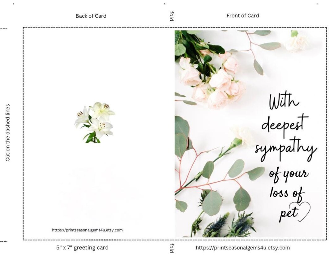 Pet Sympathy Printable Card Pet Loss of Cat Dog Pet Loved Ones or Your ...