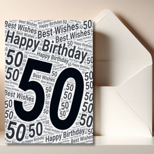 50th Birthday Card, Printable Birthday Card, Milestone Card, 50th Birthday Printables, 50th Typography Birthday, 50th Greeting Card