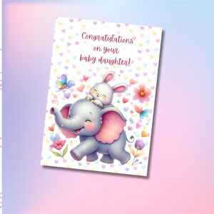 Babymeisje gefeliciteerd geboorte van meisje geboorte afdrukbare kaart Instant downloadoptie om te personaliseren