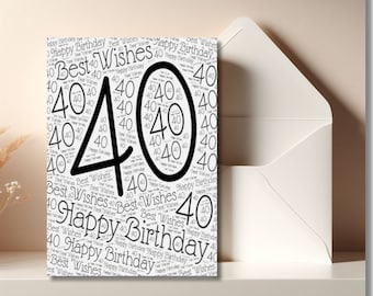 40. Geburtstagskarte: Typografie Meilenstein (Druckbare PDF)