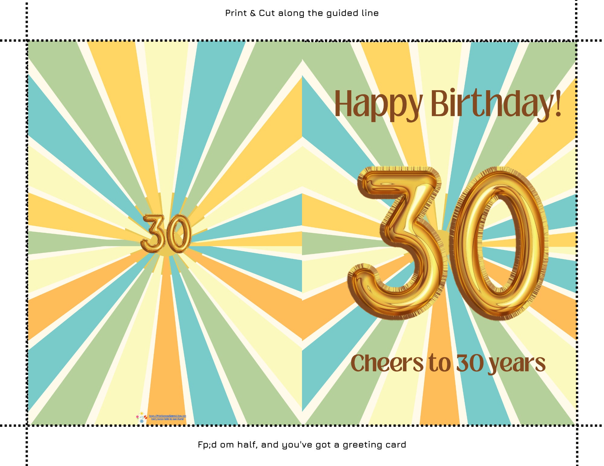 30th Birthday Card, 30th Birthday, Greeting Card Printables, 30th ...