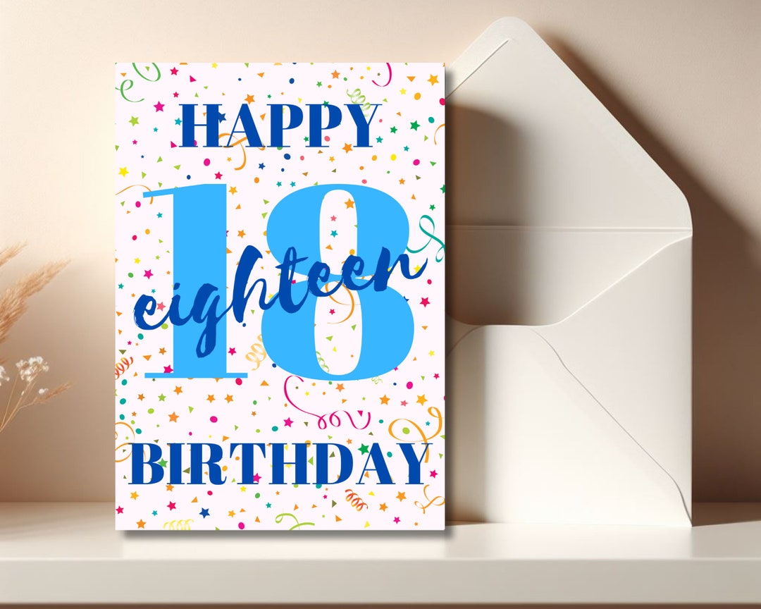 Printable 18th Birthday Card, Birthday Greeting Card, Download 18th ...