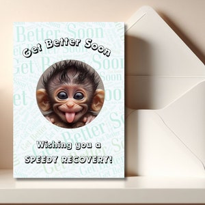 Druckbare Get Well Baby Monkey Karte, süße Monkey Grußkarte, 5x7 Speed Recovery Karte, lustige Get Well druckbare Karte, Cheer up Karte
