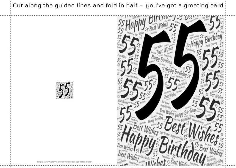 55th Birthday Card, Printable Birthday Card, Milestone Card, 55th Birthday Printables, 55th ...