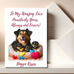 Tarjeta imprimible de besos de perrito para mi amor, tarjeta romántica imprimible de perro y cachorro, tarjeta de perro, tarjeta de cachorro, descarga digital