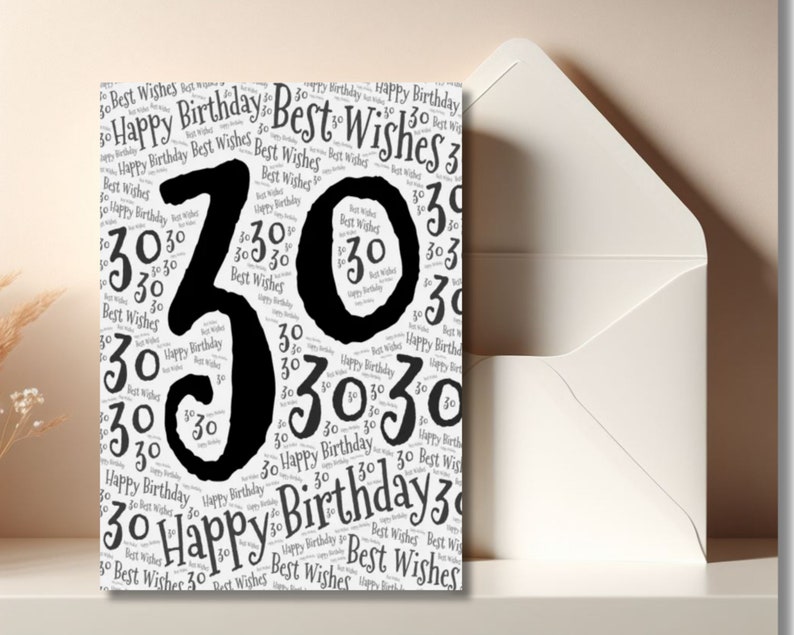 30th Birthday Card, Printable Birthday Card, Milestone Card, 30th ...