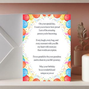 Biglietto di auguri di compleanno sincero per il nipote, grato di essere tua nonna, biglietto di auguri stampabile per il compleanno, auguri sentimentali per il traguardo raggiunto dal nipote