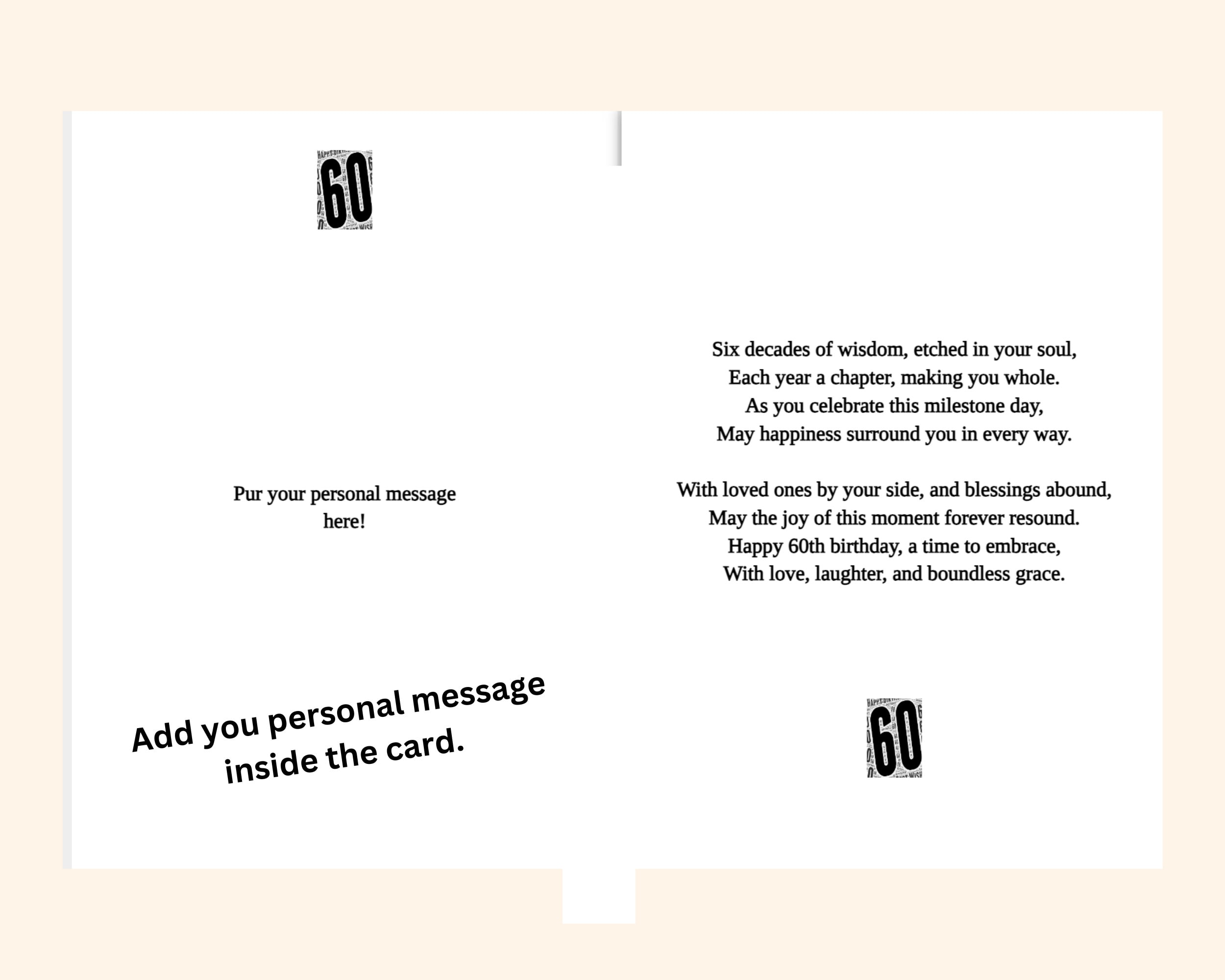 Editable Printable 60th Birthday Card Printable Birthday Card 60th